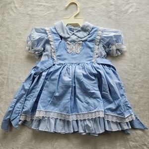 Vintage Fayette 2T Smocked Butterdly Dress w/ Ruffles, Collared, Apron Style